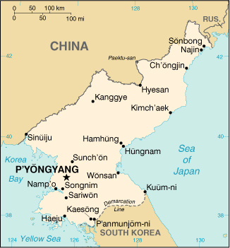 Map of North Korea. Courtesy of C.I.A. World Factbook.